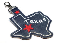 Texas state snap tab - DIGITAL DOWNLOAD - In The Hoop Embroidery Machine Design - key fob - keychain - luggage tag
