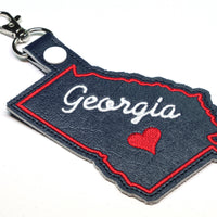 Georgia state snap tab - DIGITAL DOWNLOAD - In The Hoop Embroidery Machine Design - key fob - keychain - luggage tag