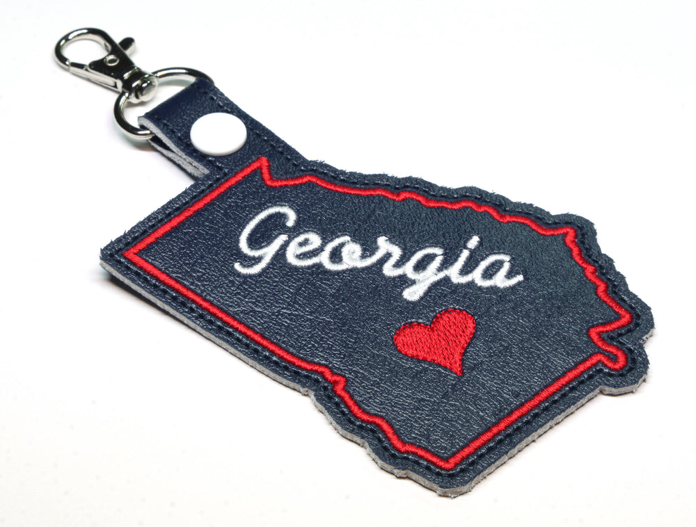 Georgia state snap tab - DIGITAL DOWNLOAD - In The Hoop Embroidery Machine Design - key fob - keychain - luggage tag