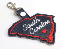 South Carolina state snap tab - DIGITAL DOWNLOAD - In The Hoop Embroidery Machine Design - key fob - keychain - luggage tag
