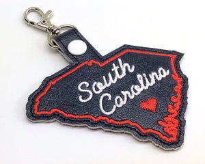 South Carolina state snap tab - DIGITAL DOWNLOAD - In The Hoop Embroidery Machine Design - key fob - keychain - luggage tag