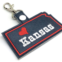 Kansas state snap tab - DIGITAL DOWNLOAD - In The Hoop Embroidery Machine Design - key fob - keychain - luggage tag