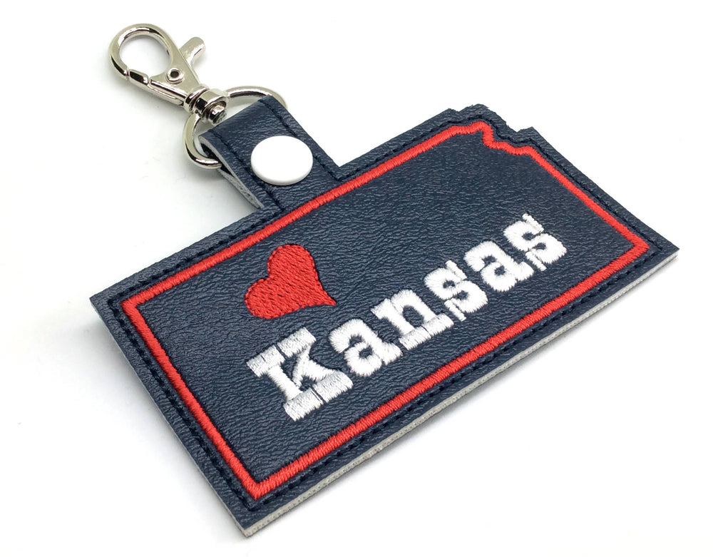 Kansas state snap tab - DIGITAL DOWNLOAD - In The Hoop Embroidery Machine Design - key fob - keychain - luggage tag