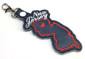 New Jersey state snap tab - DIGITAL DOWNLOAD - In The Hoop Embroidery Machine Design - key fob - keychain - luggage tag