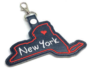 New York state snap tab - DIGITAL DOWNLOAD - In The Hoop Embroidery Machine Design - key fob - keychain - luggage tag
