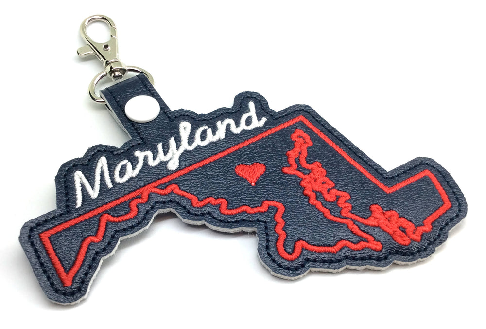 Maryland state snap tab - DIGITAL DOWNLOAD - In The Hoop Embroidery Machine Design - key fob - keychain - luggage tag