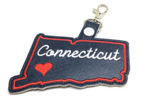 Connecticut state snap tab - DIGITAL DOWNLOAD - In The Hoop Embroidery Machine Design - key fob - keychain - luggage tag
