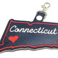 Connecticut state snap tab - DIGITAL DOWNLOAD - In The Hoop Embroidery Machine Design - key fob - keychain - luggage tag