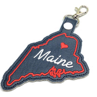 Maine state snap tab - DIGITAL DOWNLOAD - In The Hoop Embroidery Machine Design - key fob - keychain - luggage tag