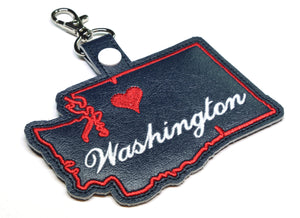Washington state snap tab - DIGITAL DOWNLOAD - In The Hoop Embroidery Machine Design - key fob - keychain - luggage tag