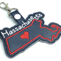 Massachusetts state snap tab - DIGITAL DOWNLOAD - In The Hoop Embroidery Machine Design - key fob - keychain - luggage tag