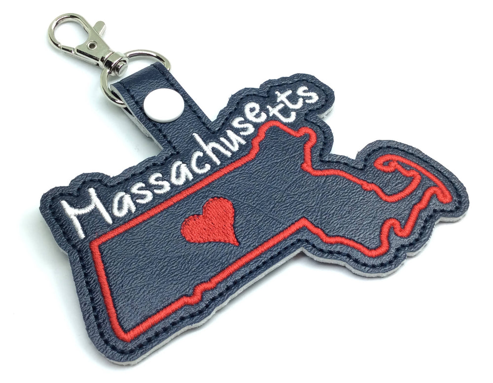 Massachusetts state snap tab - DIGITAL DOWNLOAD - In The Hoop Embroidery Machine Design - key fob - keychain - luggage tag