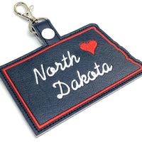 North Dakota state snap tab - DIGITAL DOWNLOAD - In The Hoop Embroidery Machine Design - key fob - keychain - luggage tag