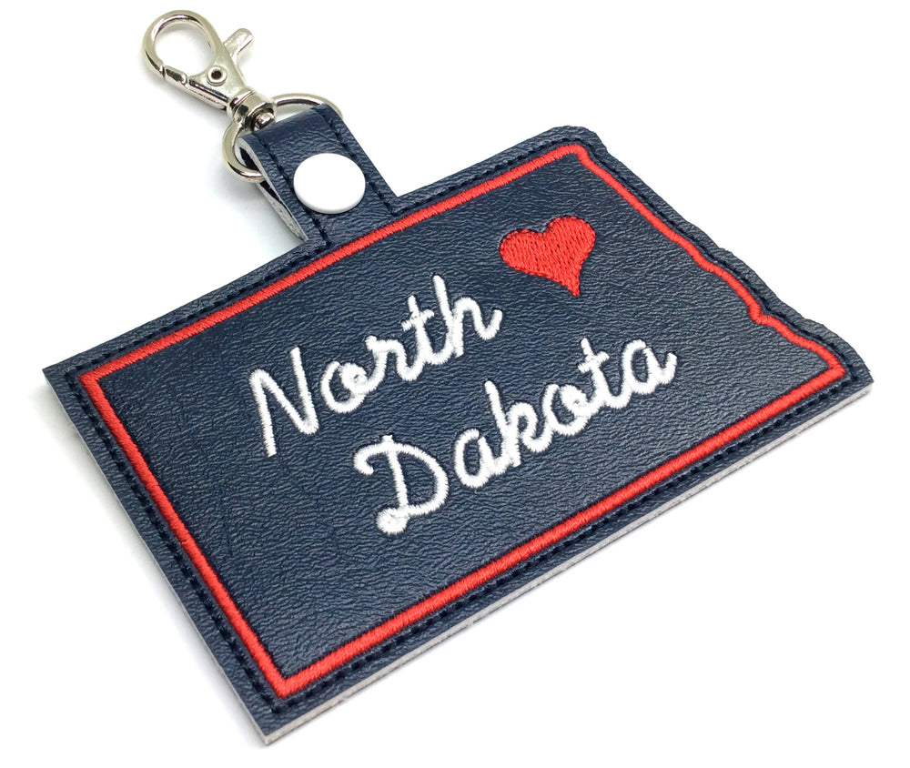 North Dakota state snap tab - DIGITAL DOWNLOAD - In The Hoop Embroidery Machine Design - key fob - keychain - luggage tag