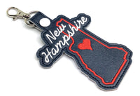 New Hampshire state snap tab - DIGITAL DOWNLOAD - In The Hoop Embroidery Machine Design - key fob - keychain - luggage tag
