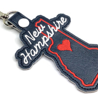 New Hampshire state snap tab - DIGITAL DOWNLOAD - In The Hoop Embroidery Machine Design - key fob - keychain - luggage tag