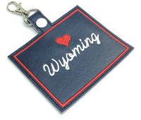 Wyoming state snap tab - DIGITAL DOWNLOAD - In The Hoop Embroidery Machine Design - key fob - keychain - luggage tag
