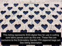 SVG files - SET 2 Heart Motif - 22 digital files for cutting cork fabric panels for the Embroidery Garden ITH Zippered Bags Set
