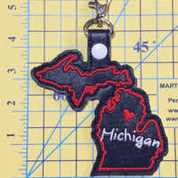 Michigan state snap tab - DIGITAL DOWNLOAD - In The Hoop Embroidery Machine Design - key fob - keychain - luggage tag
