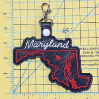 Maryland state snap tab - DIGITAL DOWNLOAD - In The Hoop Embroidery Machine Design - key fob - keychain - luggage tag