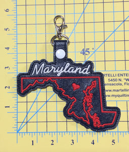 Maryland state snap tab - DIGITAL DOWNLOAD - In The Hoop Embroidery Machine Design - key fob - keychain - luggage tag