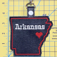 Arkansas state snap tab - DIGITAL DOWNLOAD - In The Hoop Embroidery Machine Design - key fob - keychain - luggage tag