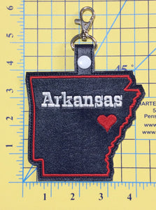 Arkansas state snap tab - DIGITAL DOWNLOAD - In The Hoop Embroidery Machine Design - key fob - keychain - luggage tag