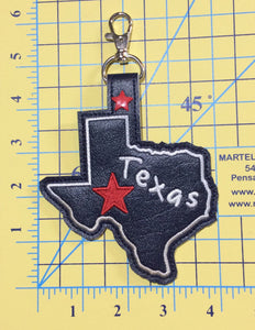 Texas state snap tab - DIGITAL DOWNLOAD - In The Hoop Embroidery Machine Design - key fob - keychain - luggage tag