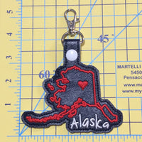 Alaska state snap tab - DIGITAL DOWNLOAD - In The Hoop Embroidery Machine Design - key fob - keychain - luggage tag