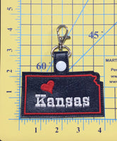 Kansas state snap tab - DIGITAL DOWNLOAD - In The Hoop Embroidery Machine Design - key fob - keychain - luggage tag
