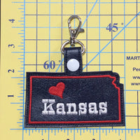 Kansas state snap tab - DIGITAL DOWNLOAD - In The Hoop Embroidery Machine Design - key fob - keychain - luggage tag