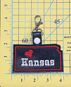 Kansas state snap tab - DIGITAL DOWNLOAD - In The Hoop Embroidery Machine Design - key fob - keychain - luggage tag