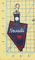 Nevada state snap tab - DIGITAL DOWNLOAD - In The Hoop Embroidery Machine Design - key fob - keychain - luggage tag
