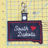 South Dakota state snap tab - DIGITAL DOWNLOAD - In The Hoop Embroidery Machine Design - key fob - keychain