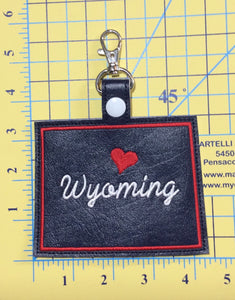 Wyoming state snap tab - DIGITAL DOWNLOAD - In The Hoop Embroidery Machine Design - key fob - keychain - luggage tag