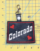 Colorado state snap tab - DIGITAL DOWNLOAD - In The Hoop Embroidery Machine Design - key fob - keychain - luggage tag
