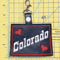 Colorado state snap tab - DIGITAL DOWNLOAD - In The Hoop Embroidery Machine Design - key fob - keychain - luggage tag