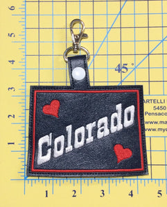 Colorado state snap tab - DIGITAL DOWNLOAD - In The Hoop Embroidery Machine Design - key fob - keychain - luggage tag
