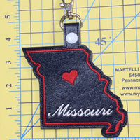 Missouri state snap tab - DIGITAL DOWNLOAD - In The Hoop Embroidery Machine Design - key fob - keychain - luggage tag