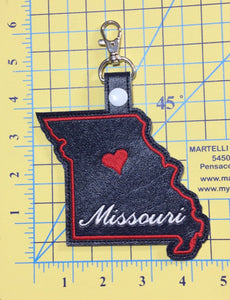 Missouri state snap tab - DIGITAL DOWNLOAD - In The Hoop Embroidery Machine Design - key fob - keychain - luggage tag