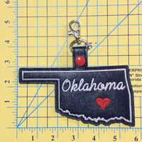 Oklahoma state snap tab - DIGITAL DOWNLOAD - In The Hoop Embroidery Machine Design - key fob - keychain - luggage tag