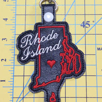 Rhode Island state snap tab - DIGITAL DOWNLOAD - In The Hoop Embroidery Machine Design - key fob - keychain - luggage tag