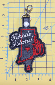 Rhode Island state snap tab - DIGITAL DOWNLOAD - In The Hoop Embroidery Machine Design - key fob - keychain - luggage tag
