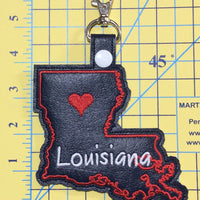 Louisiana state snap tab - DIGITAL DOWNLOAD - In The Hoop Embroidery Machine Design - key fob - keychain - luggage tag