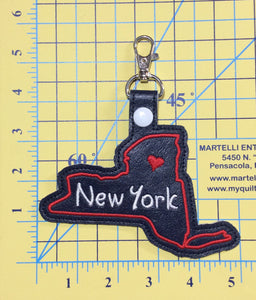 New York state snap tab - DIGITAL DOWNLOAD - In The Hoop Embroidery Machine Design - key fob - keychain - luggage tag