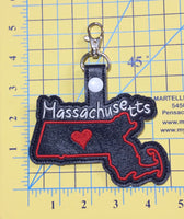 Massachusetts state snap tab - DIGITAL DOWNLOAD - In The Hoop Embroidery Machine Design - key fob - keychain - luggage tag
