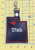 Utah state snap tab - DIGITAL DOWNLOAD - In The Hoop Embroidery Machine Design - key fob - keychain - luggage tag
