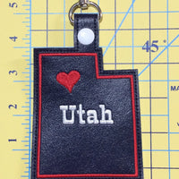 Utah state snap tab - DIGITAL DOWNLOAD - In The Hoop Embroidery Machine Design - key fob - keychain - luggage tag