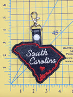 South Carolina state snap tab - DIGITAL DOWNLOAD - In The Hoop Embroidery Machine Design - key fob - keychain - luggage tag
