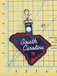 South Carolina state snap tab - DIGITAL DOWNLOAD - In The Hoop Embroidery Machine Design - key fob - keychain - luggage tag